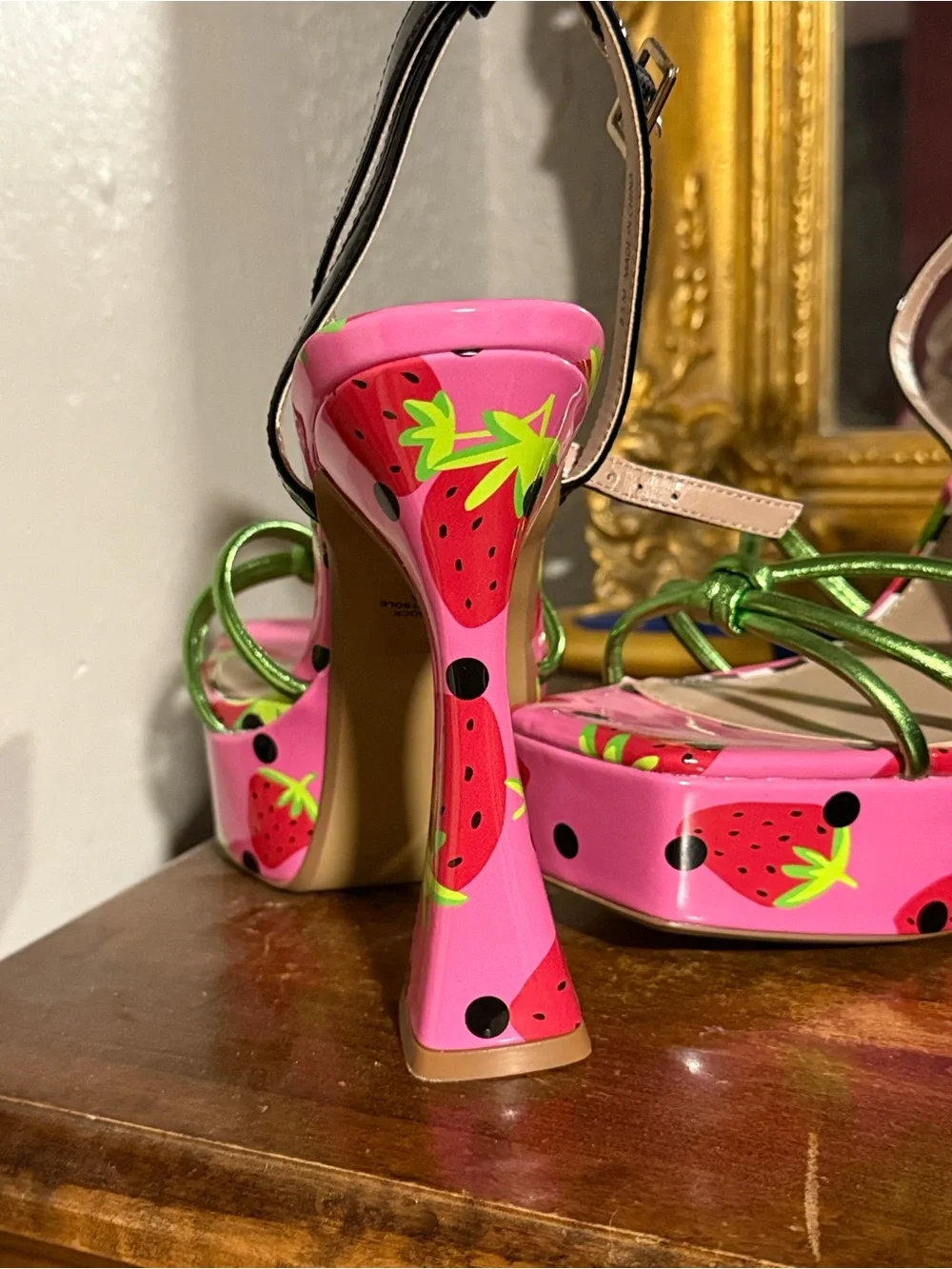 Betsey Johnson Pink Strawberry Print Platform Heels